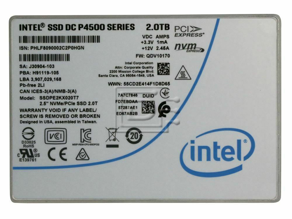 Intel® SSD DC P4500 Series (2 TB, 2.5in PCIe 3.0 x4, NVMe 3D1, MLC)